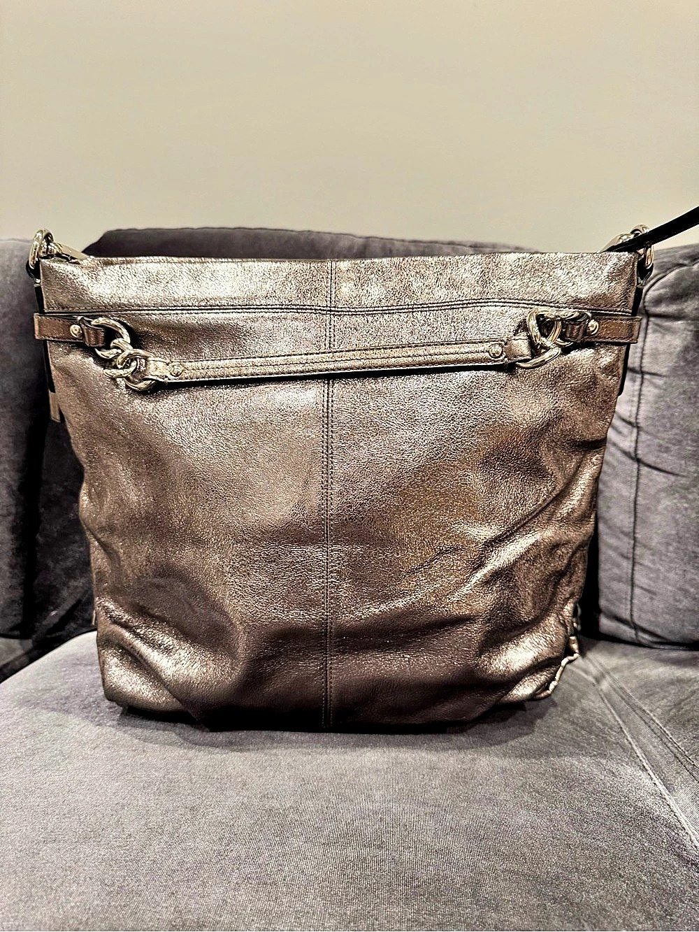 Coach Edie Leather Hobo Bag in Metallic Silver